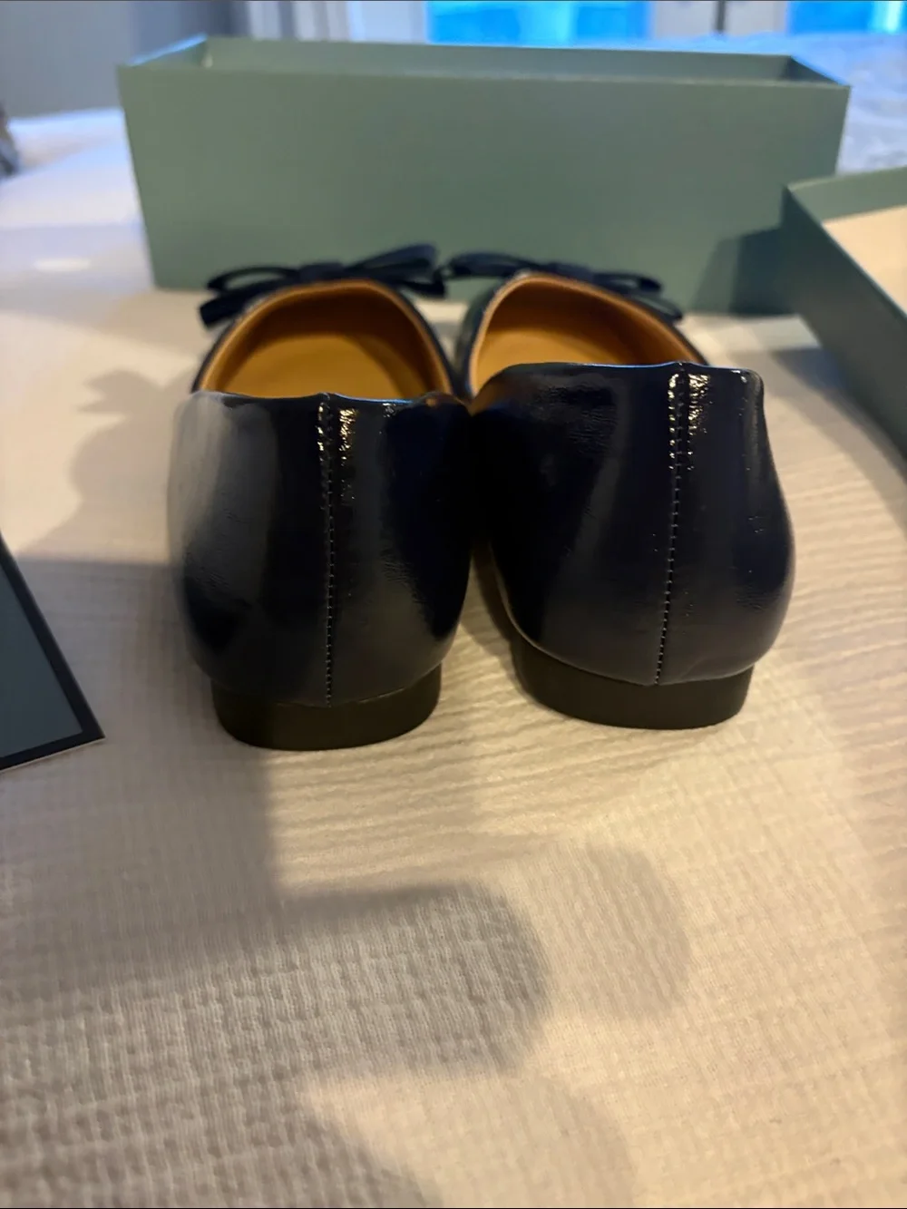 C. Paravano Navy Patent Bow Square-Toe Flats